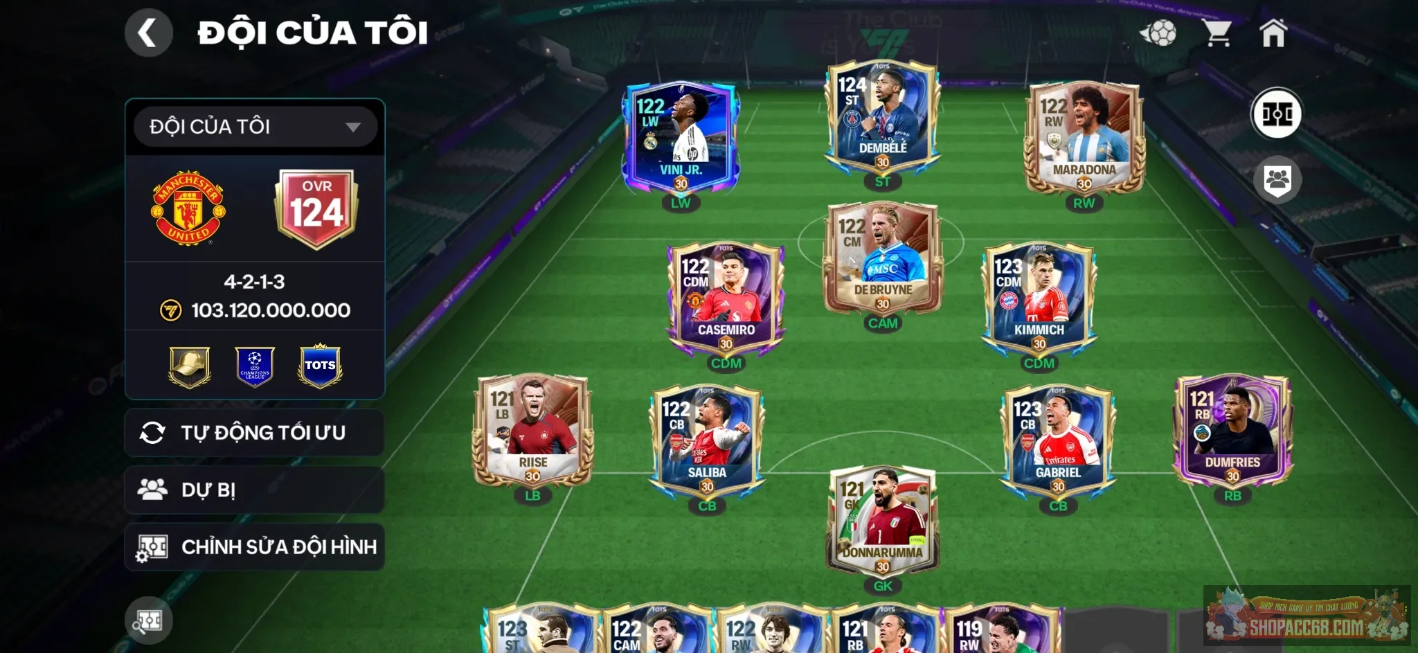 Acc ovr 124, dembele, maradona, vini, best, kevin, casemiro, saliba,...rank siêu sao