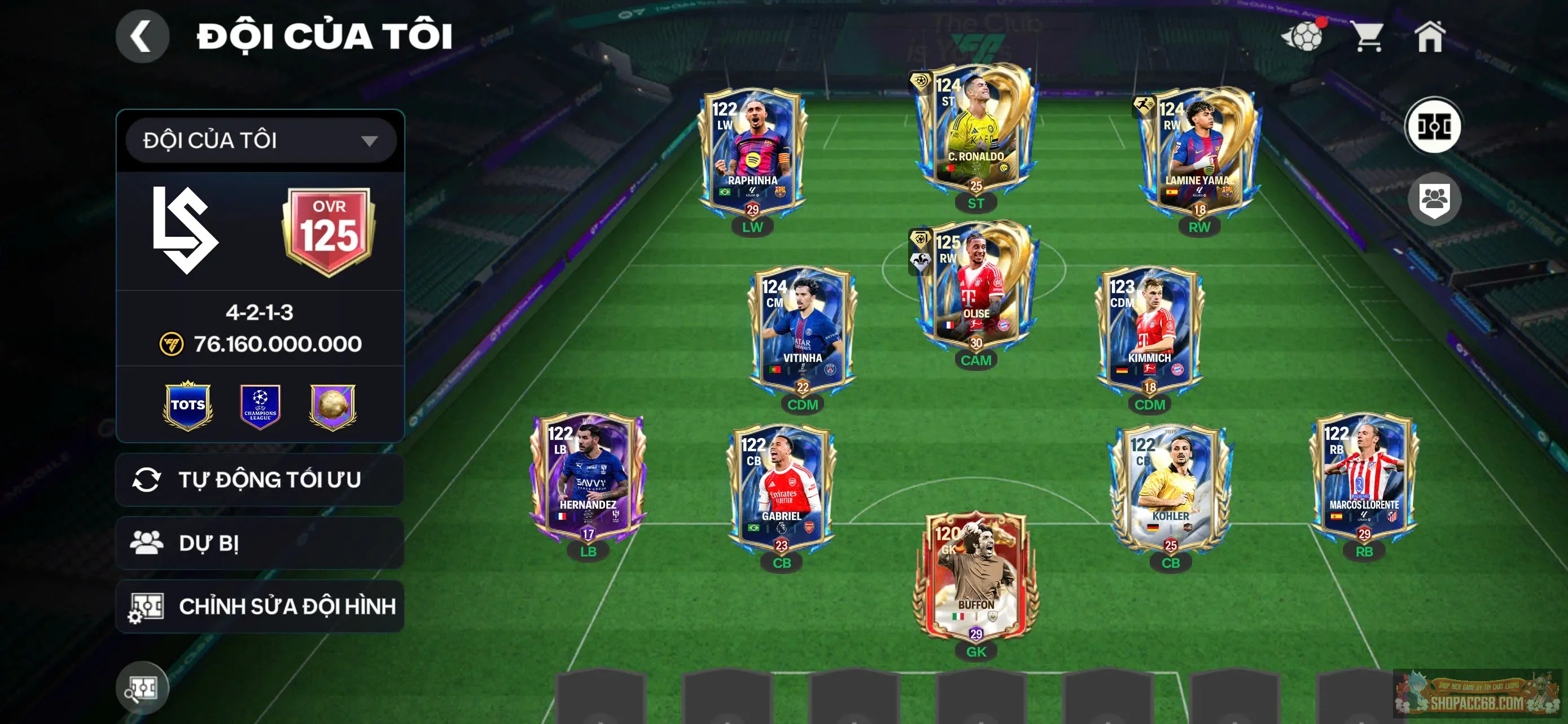 Siêu phẩm Ovr 125 ronaldo + Olise top 1 meta hiện tại,... Hàng cực vip
