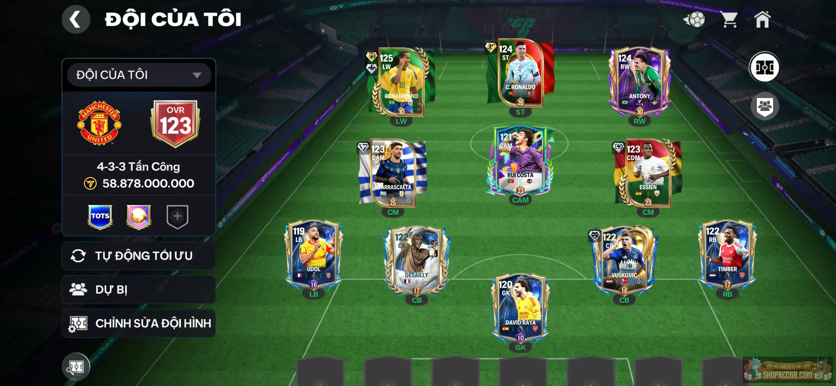 Siêu phẩm Ovr 123 Ronaldinho + Ronaldo và Atony toàn hàng khủng top game, Rank đỏ,...