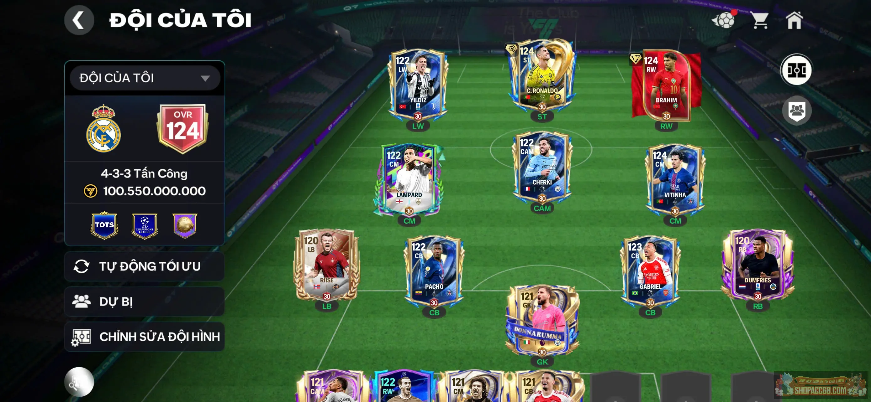 Hàng ngon OVR 124, đội hình top meta, có rô Utots