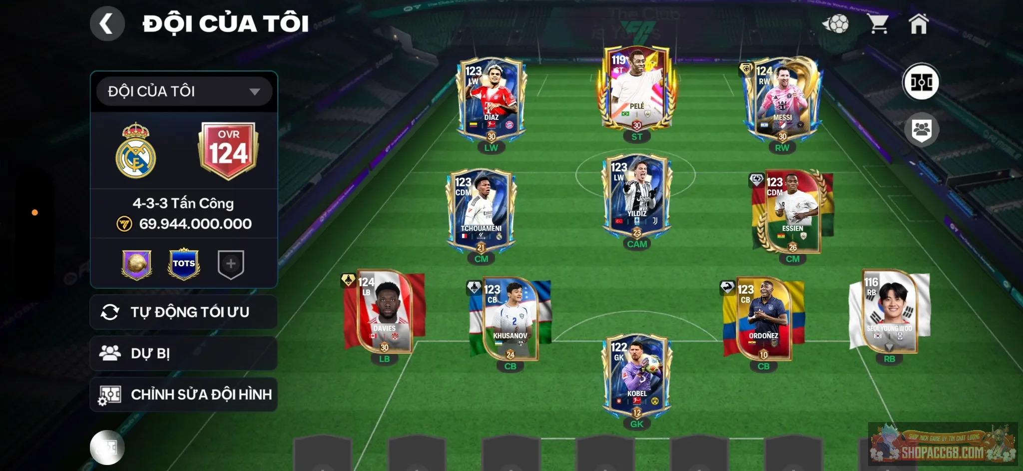 OVR 124,..Messi + Diaz + Pele + Touchmache + Esseise + davies ,…đủ cầu thủ cho ae chơi. Rank cao.