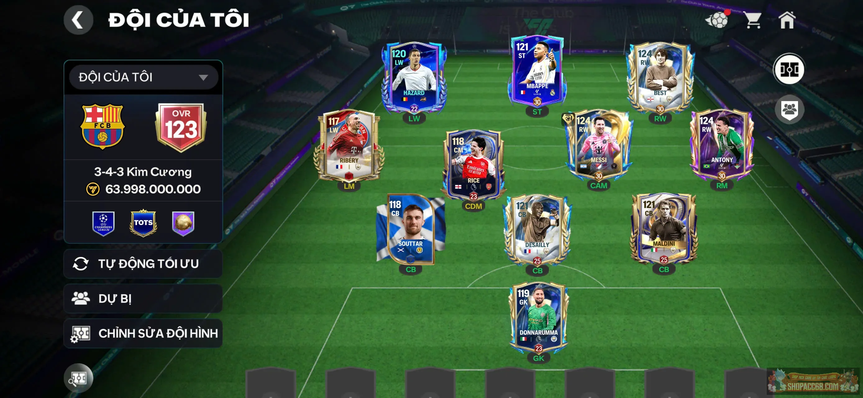 Hàng ngon OVR 123, Có messi Utots - Best và Antony top meta,...