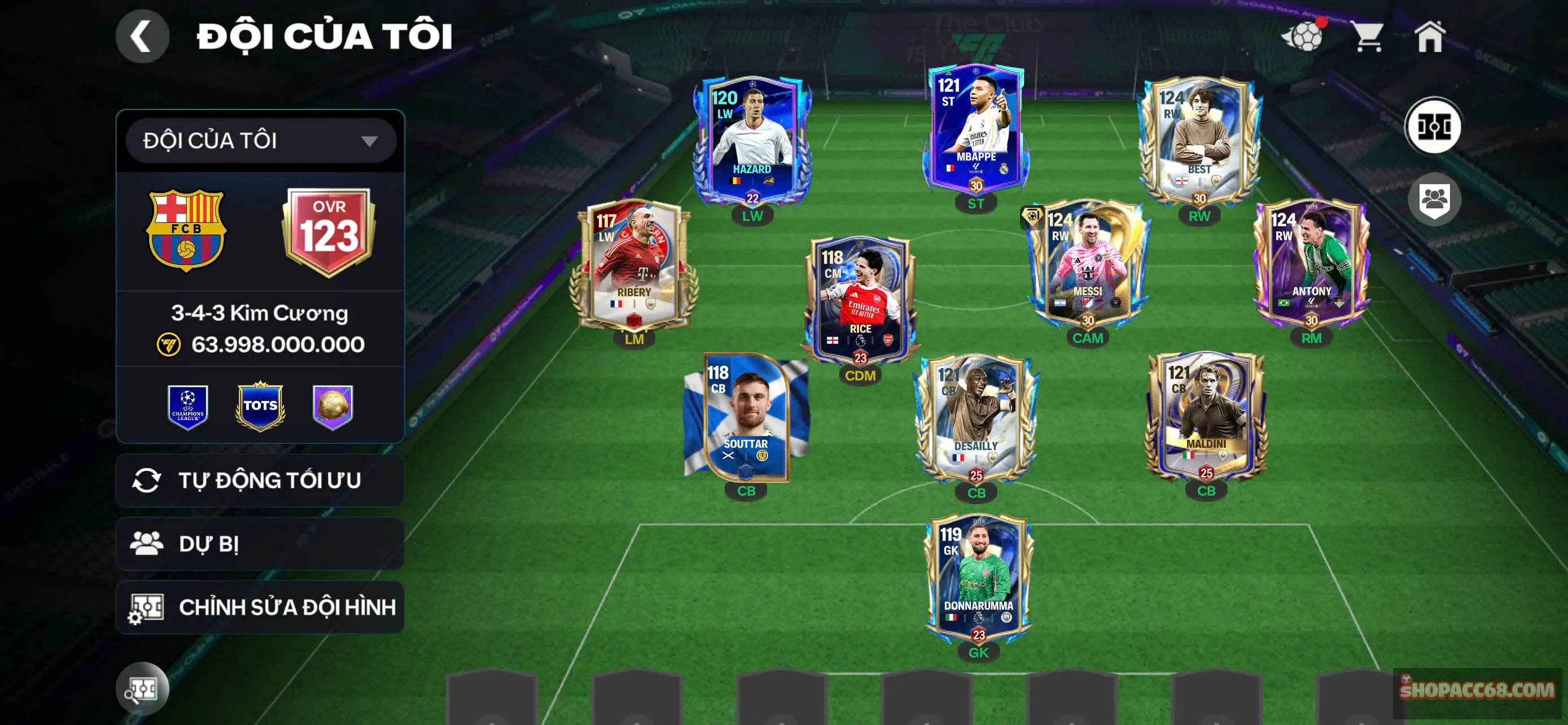 Hàng ngon OVR 123, Có messi Utots - Best và Antony top meta,...