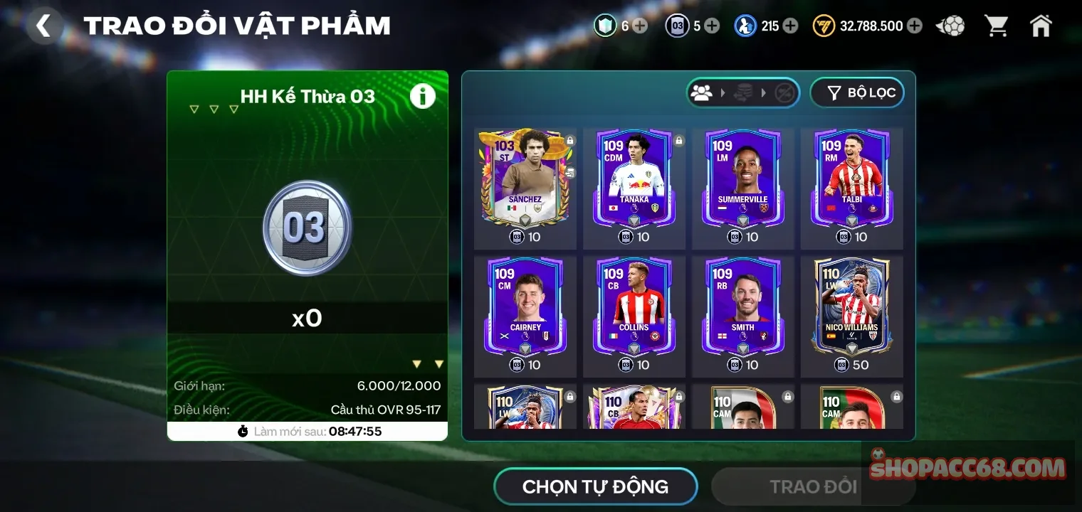Ovr 121.garena thông tin trắng kẹp 1 em 119. Acc dàn khá đẹp. Tiền vệ tiền đạo khá ổn. Hậu vệ nâng gần full.acc để anh em chơi tầm 1 2 tháng về cày rank để lấy kim cương dễ hơn và rèn kỹ thuật đá khi dàn khá ok..