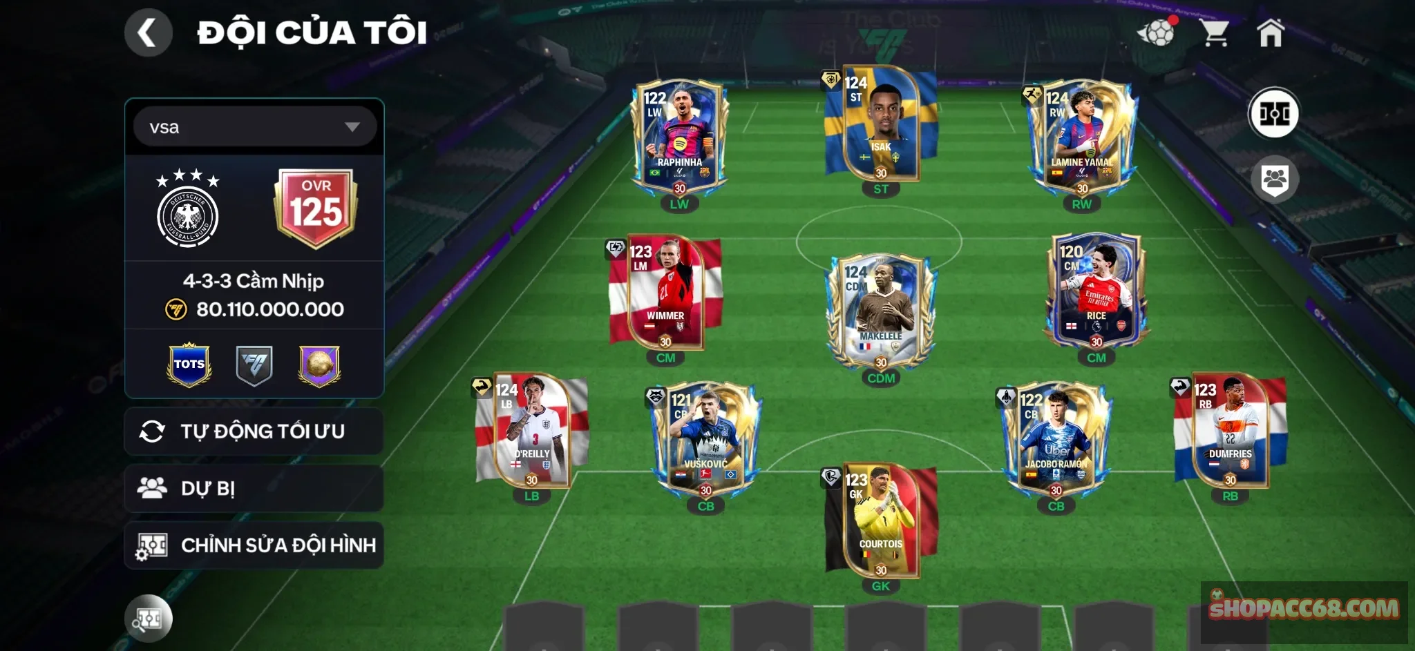 OVR 125,..Isak + Yamal + Raphinha + Rice + Wimmer + nhiều cầu thủ ngon cho ae chơi.,,