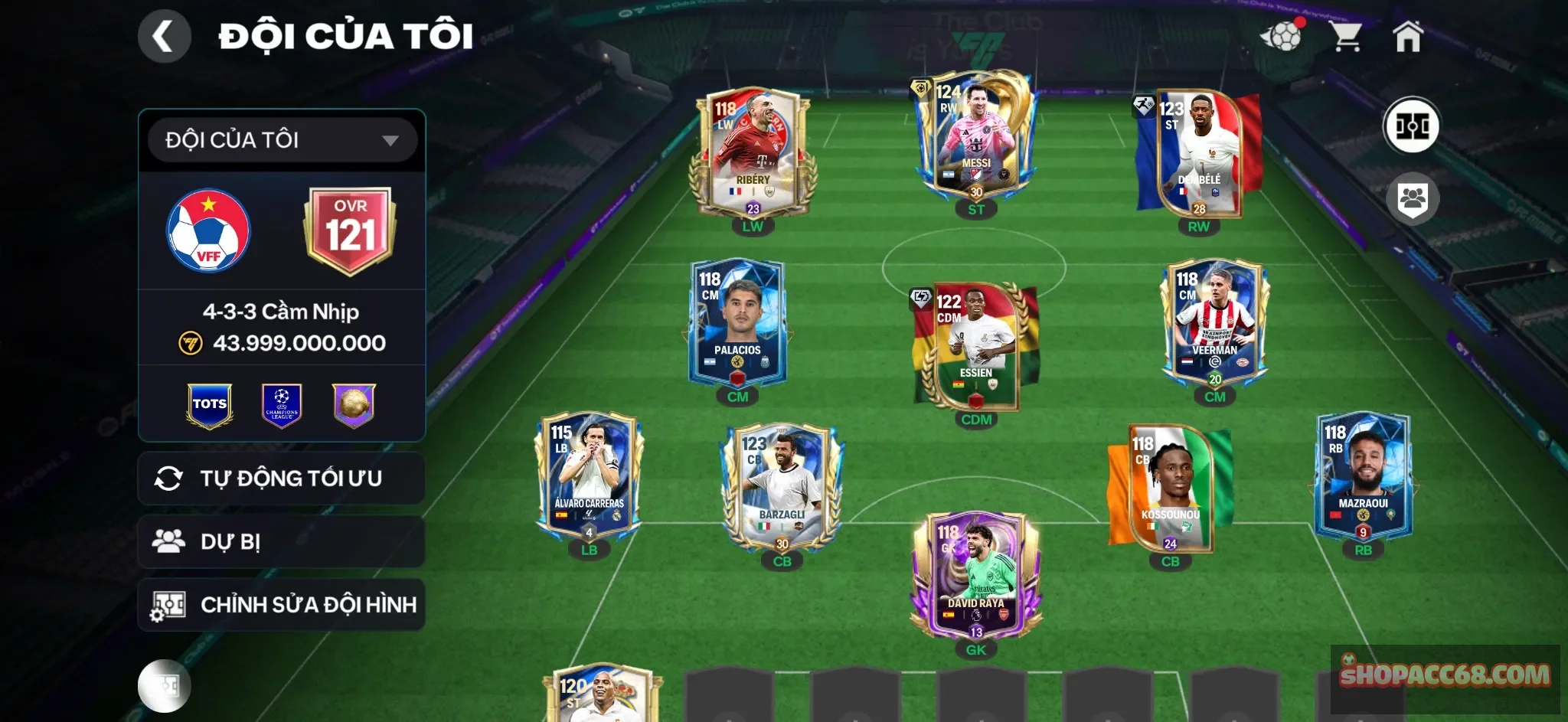 OVR 121,..Messi + Dem + Essise + đủ cầu thủ ngon cho ae đá.