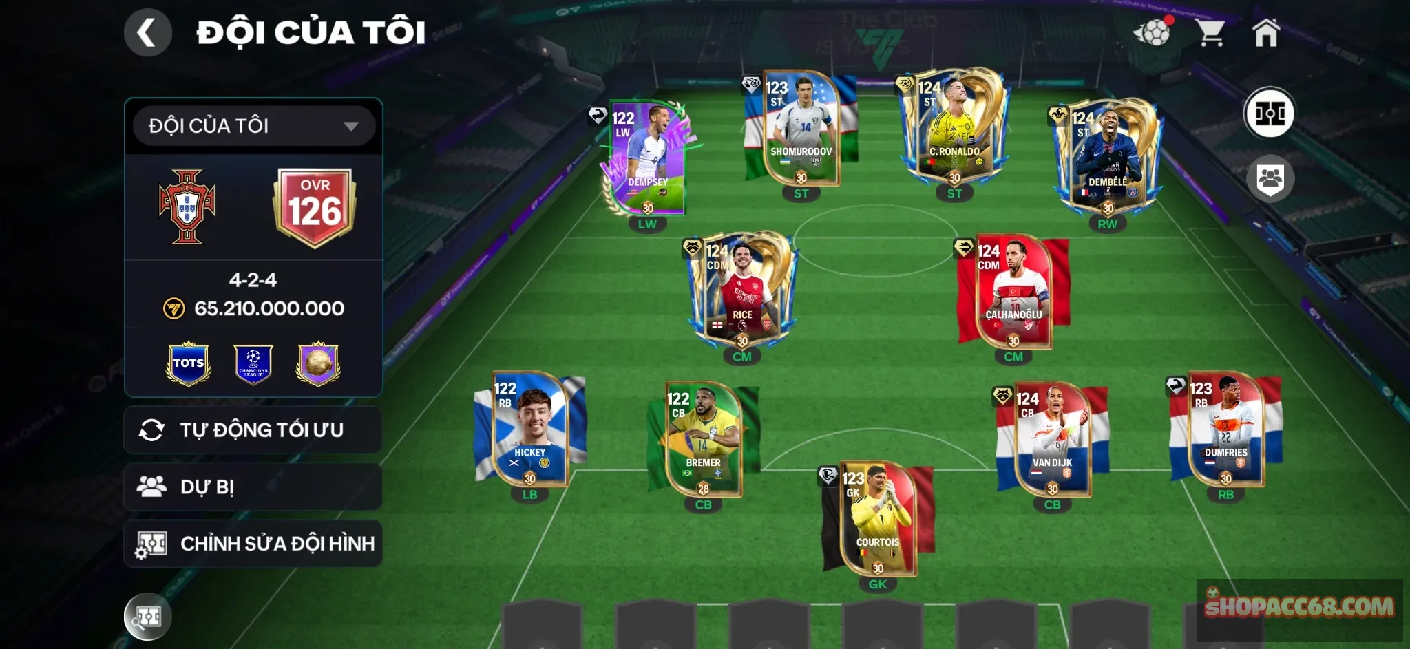 OVR 126,..Cr7 + Dem + Demspey + Shomu + Rice + Nhiều cầu thủ ngon cho ae chơi,..Rank cao.