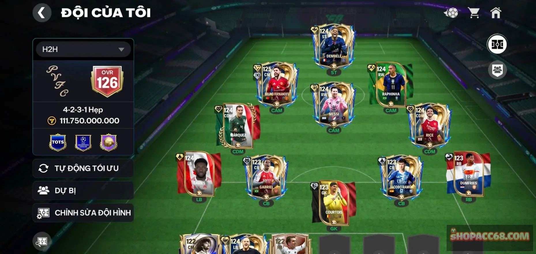 OVR 126,..Dem + Nuno + Raphinha + Messi + Rice + full dàn cầu thủ ngon cho ae chơi.