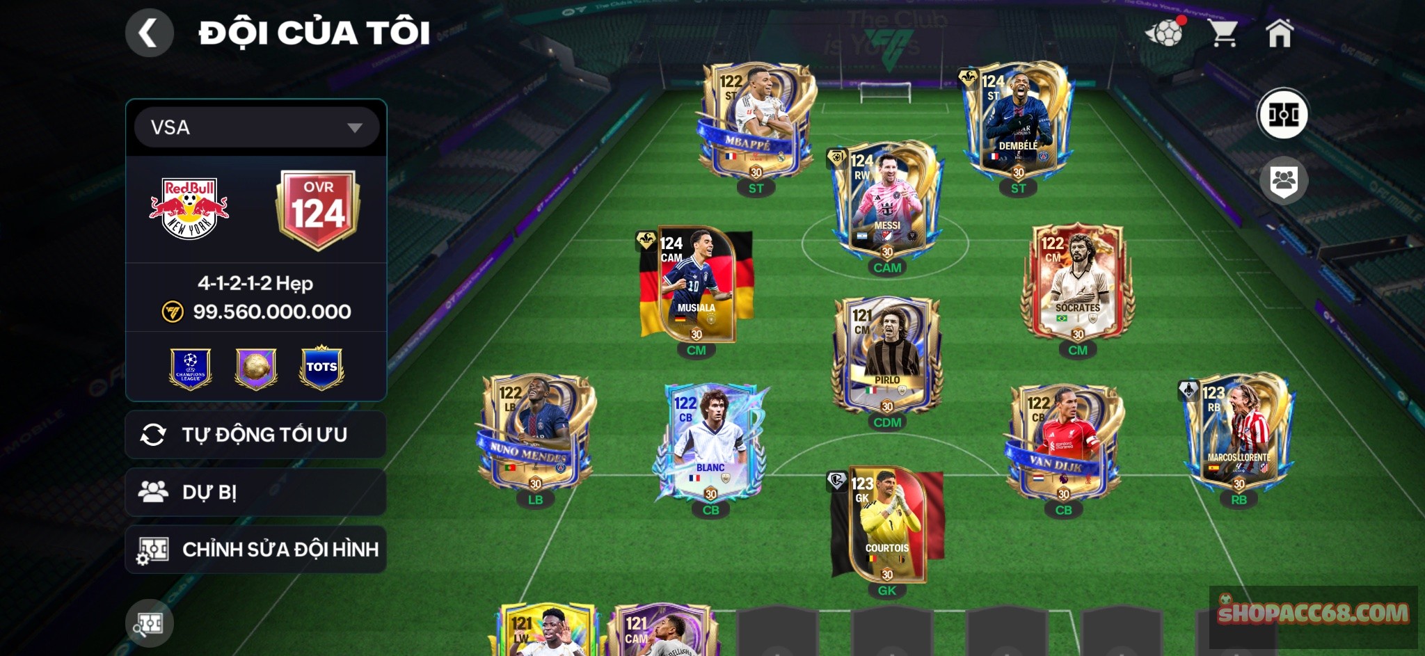 Acc ovr 124, nhiều cầu thủ ngon có playstyle, dembele, messi, lorente, courtois, rank siêu sao,...