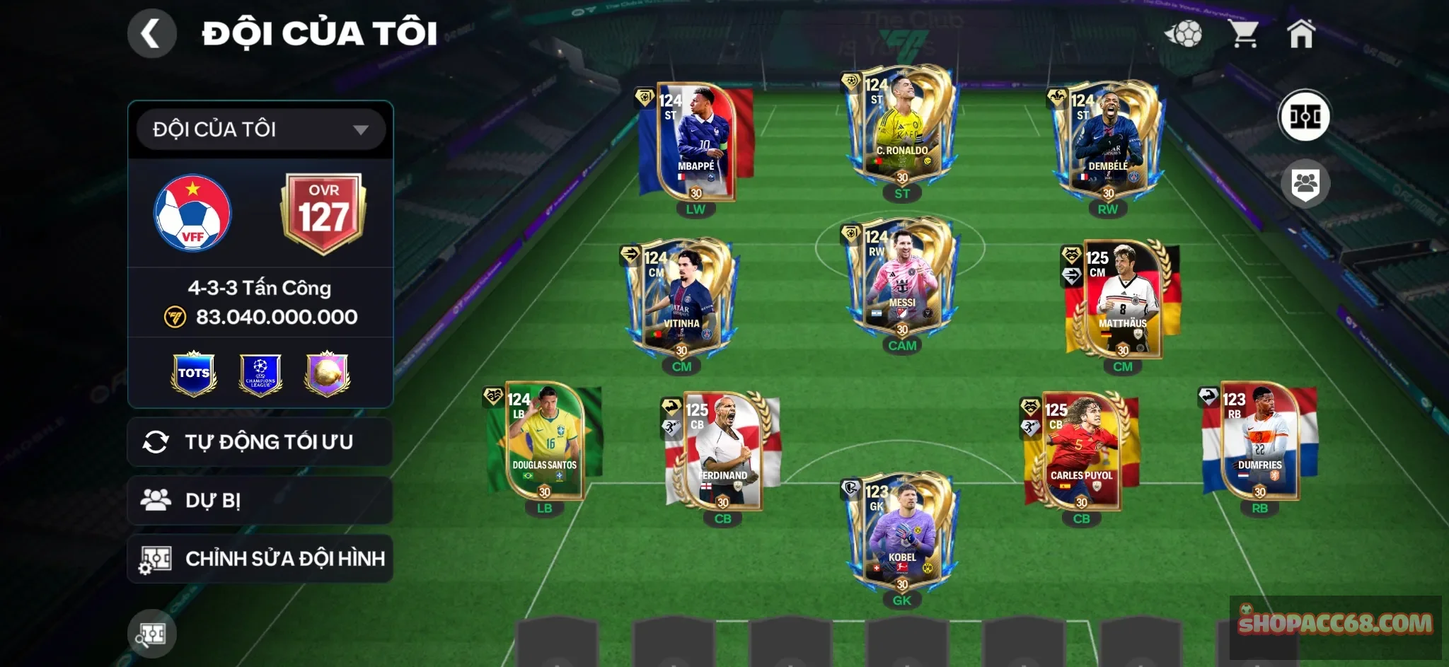 #1025
Acc siêu đẹp ovr cao 
Dư gần 7b coin+18k hhth