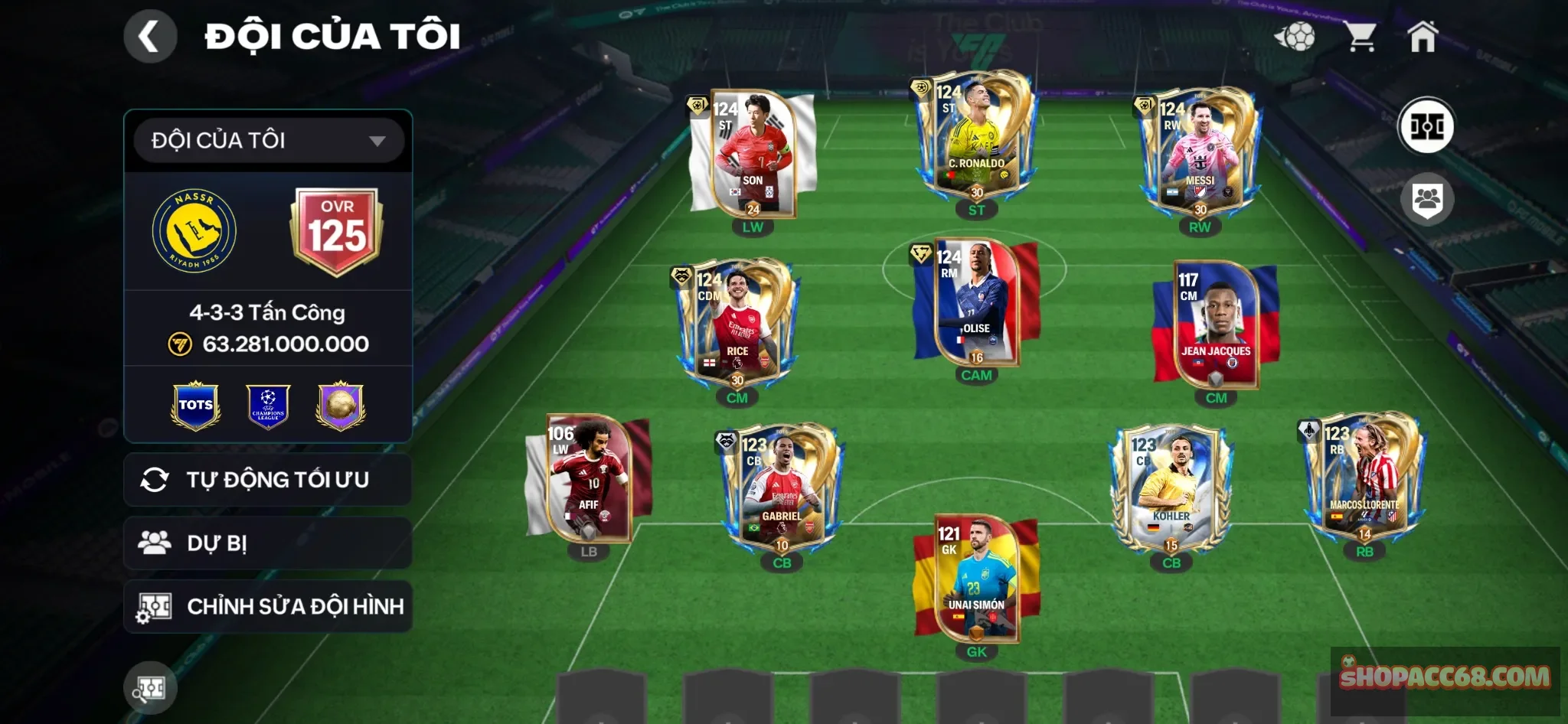 OVR 125.... ct son+cr7+mesi+olise+ các ct utots hot