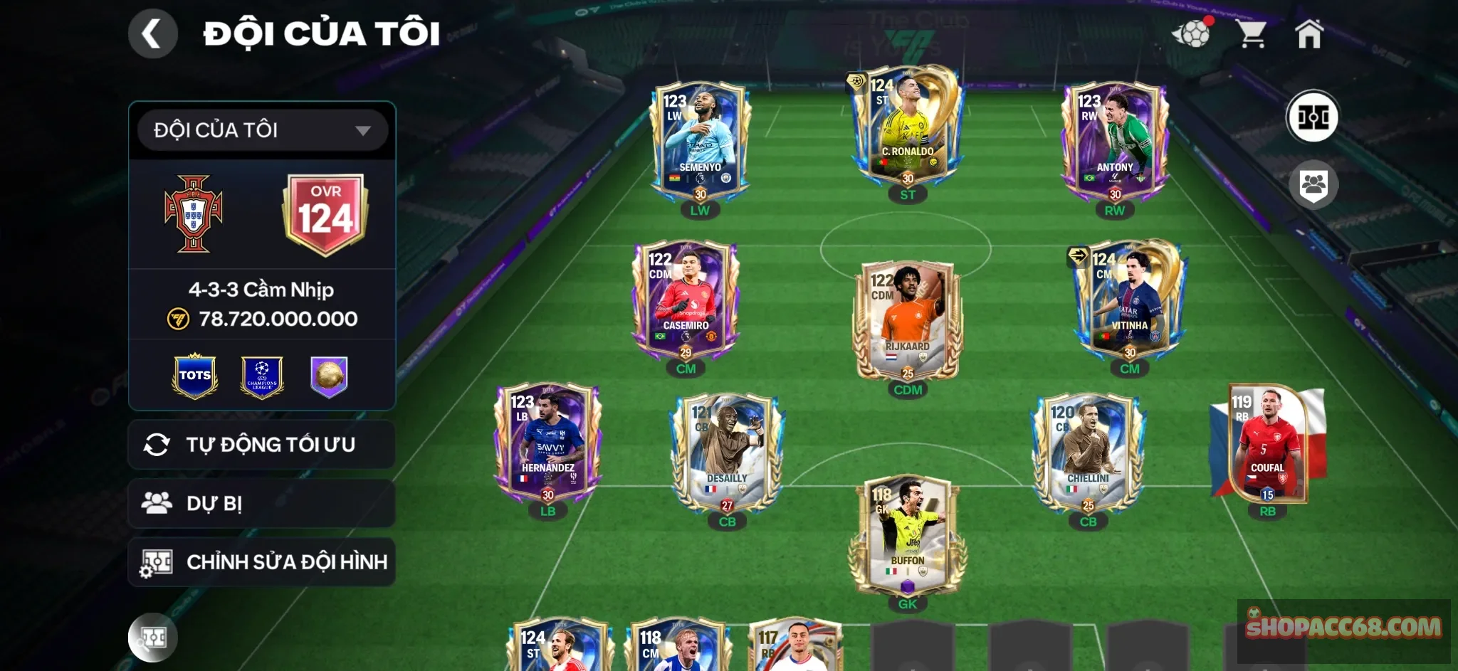 OVR 124,..Cr7 + Semenyo + Antony + Vitinha + Caáemiro + nhiều cầu thủ ngon cho ae đá.