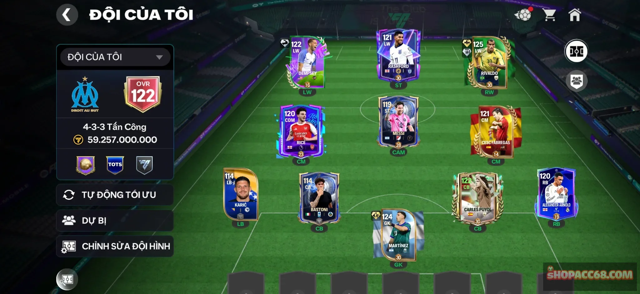 OVR 122,..Rivaldo + Demsey + Forst + Mesi + Martinez + đủ cầu thủ cho ae đá…