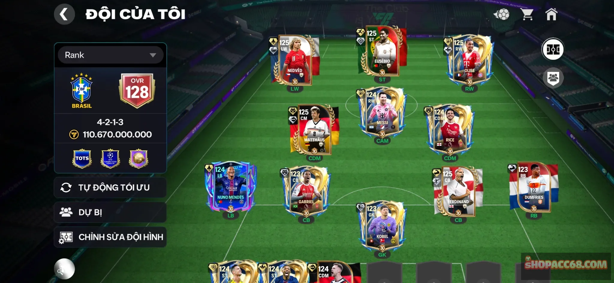 #1039
Acc siêu phẩm nhiều 120 có 2 box sheva và ronaldinho cực hiếm
Dư 8b coin