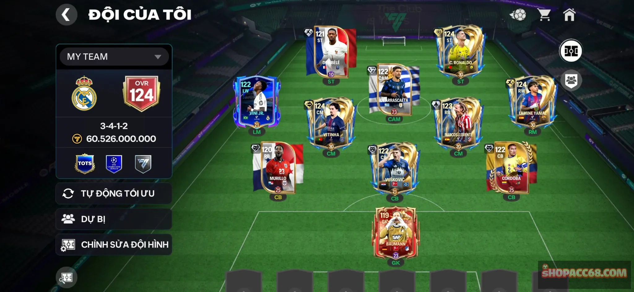OVR 124,..Cr7 + Demple + Vitinha + Kovic + đủ đội hình cho ae đá,..còn 26 vé nổ quà A.