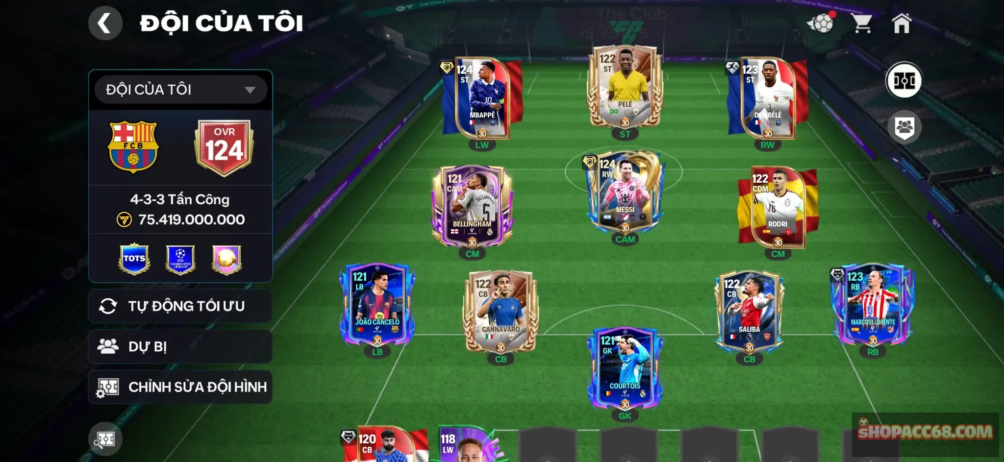 Acc OVR 124+, có nhiều cầu thủ xịn sở hữu playstyle, dembele, mbappe, messi,...,rank cao