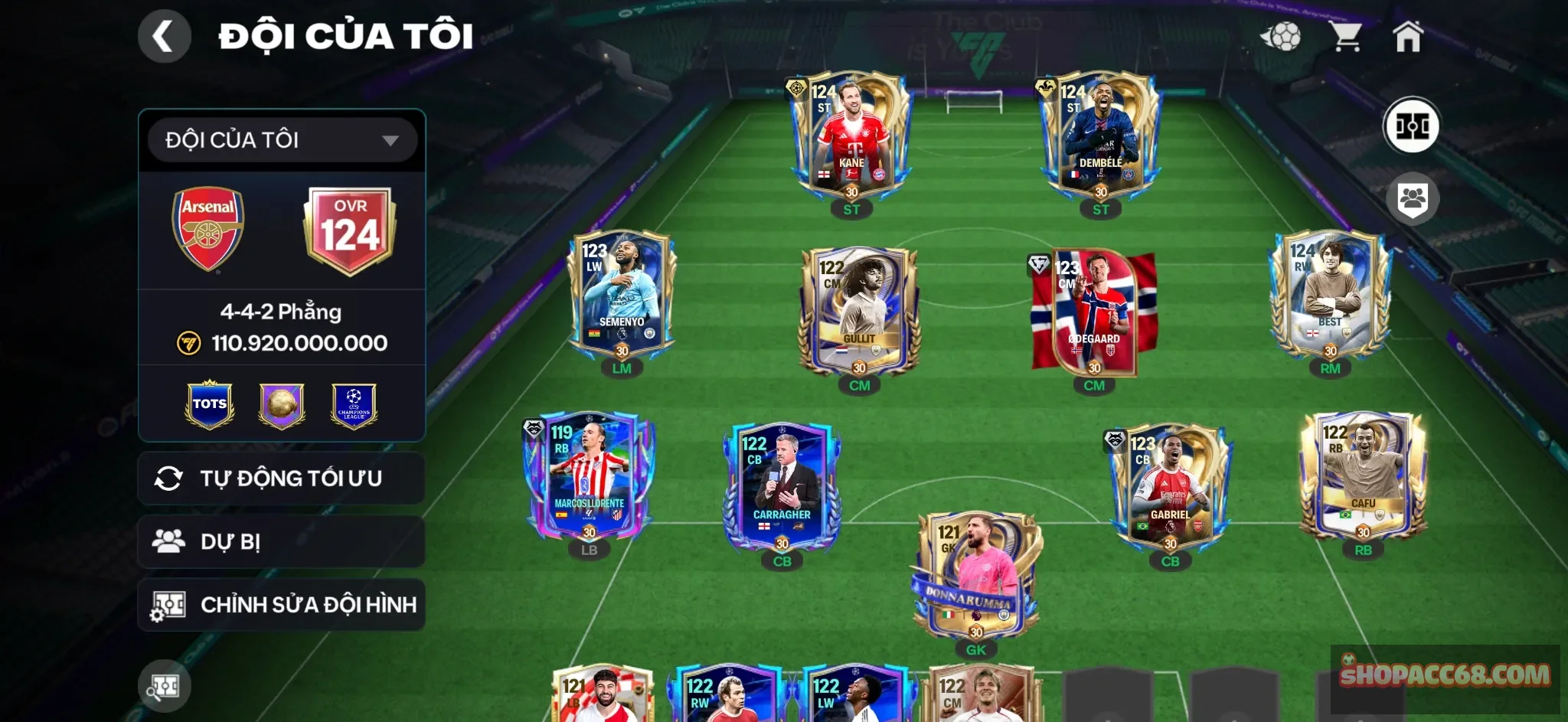 Acc OVR 124+, nhiều cầu thủ ngon, có playstile, 1m coin, rank siêu sao,...