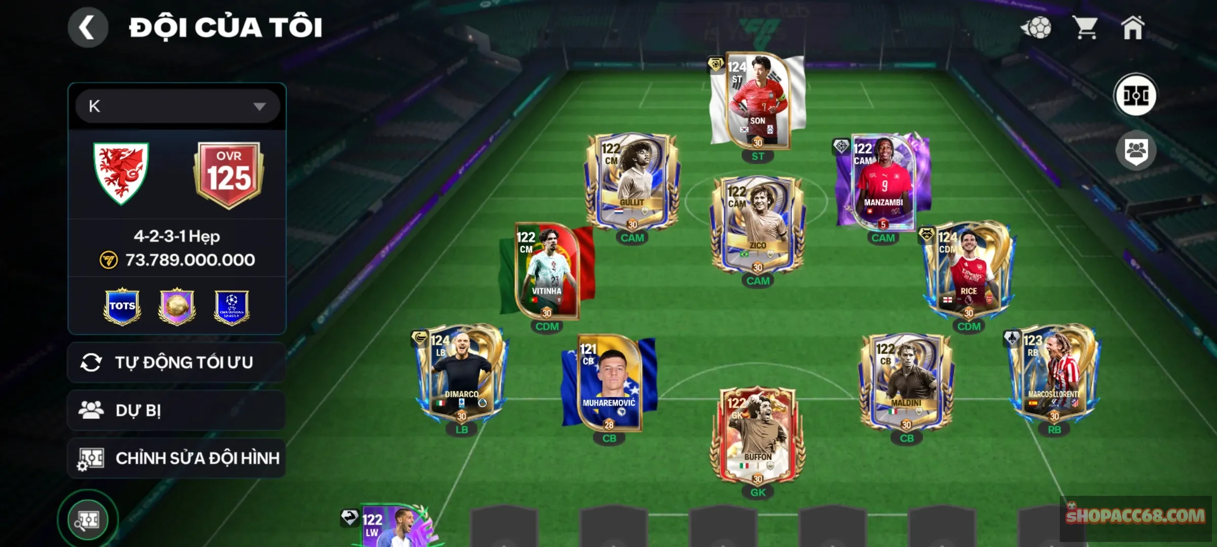 Ovr 125 còn huy hiệu lâu dài. Acc hên.nạp ít nhưng nổ nhiều cầu thủ cao.Garena chờ đổi số đến ngày 2/8 là đổi được. Có admin bảo kê chờ đổi số nên anh e yên tâm... Giá thân yêu. 320k