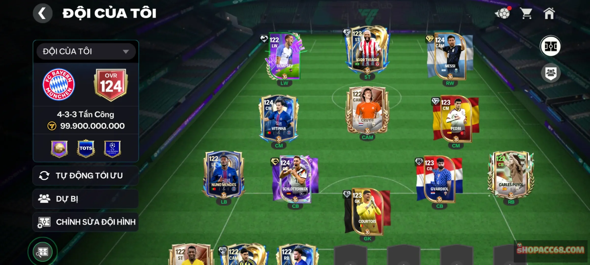 Ovr 124 chuẩn bị lên 125....đội hình đang là siêu sao làm mưa làm gió. 119 và 118 rất nhiều.. Log giao gmail ngay lập tức. Khách chỉ cần đổi mật khẩu là xong.không dính sdt ......
