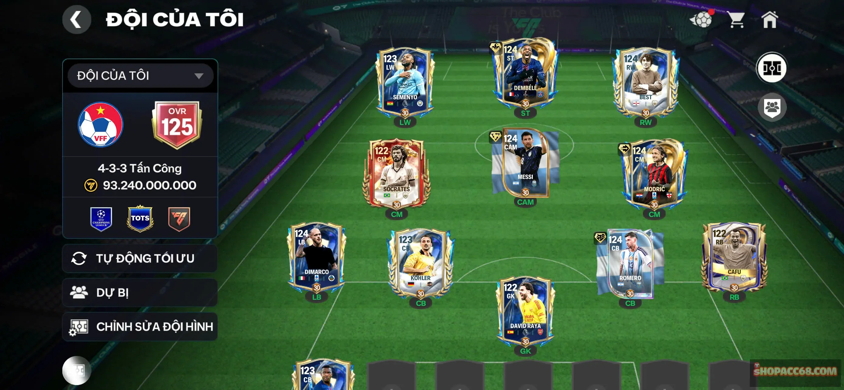 Hàng ngon Ovr 125 nhiều cầu thủ top meta, log gg bao back cho ae