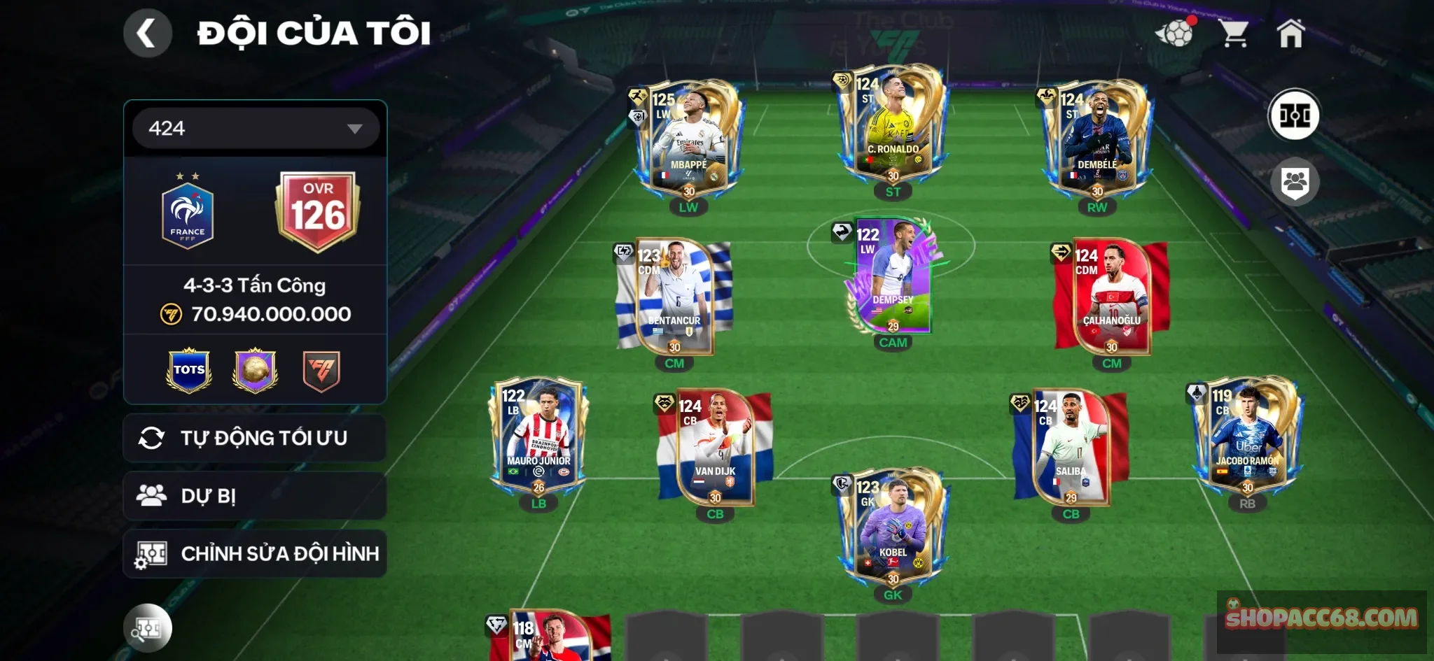 Ovr 126 Cr7+ M3p+ Dembele+ 3 cthu 119 , Đội hình đẹp dư 10k hp ,200fv