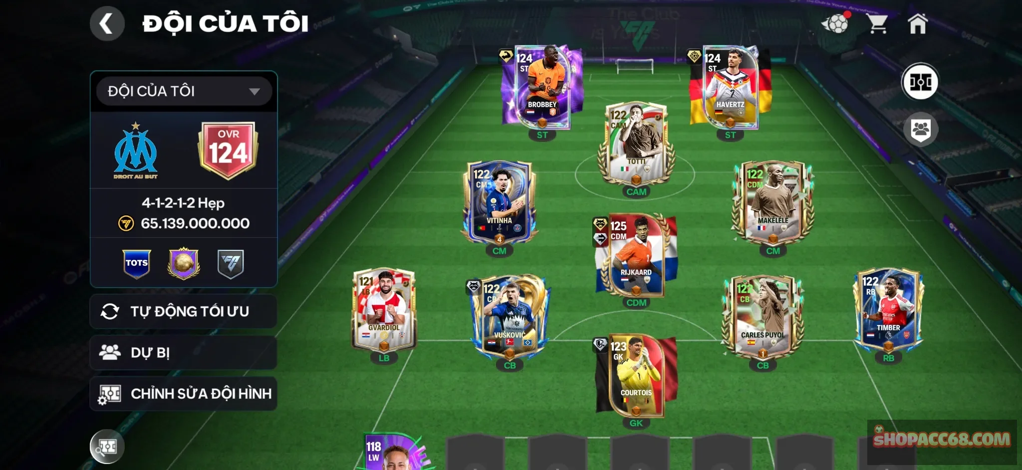 OVR 124,..Rái cá + Kovic + Brorey + Timber ( bán được hơn 1B6 coin )