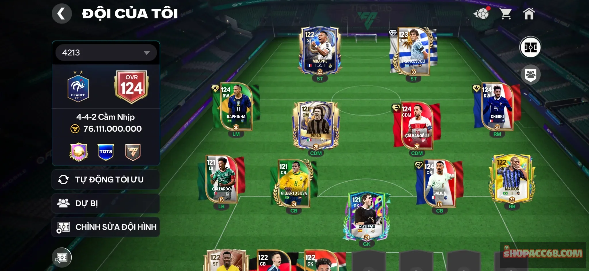 OVR 124,..Pele + Mp3 + Pirlo + Raphinha + đủ cầu thủ ngon cho ae đá.