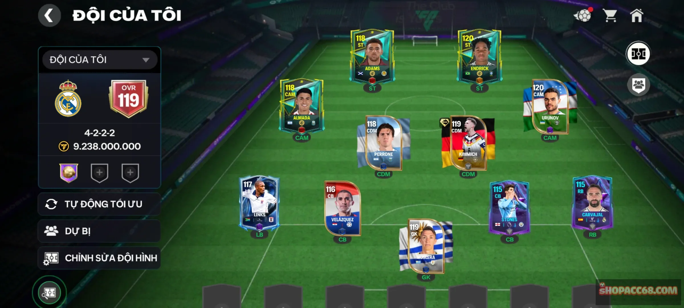 Ovr 119.có 1 em 119 kimich nữa. Rank chưa cày. Garena thông tin trắng