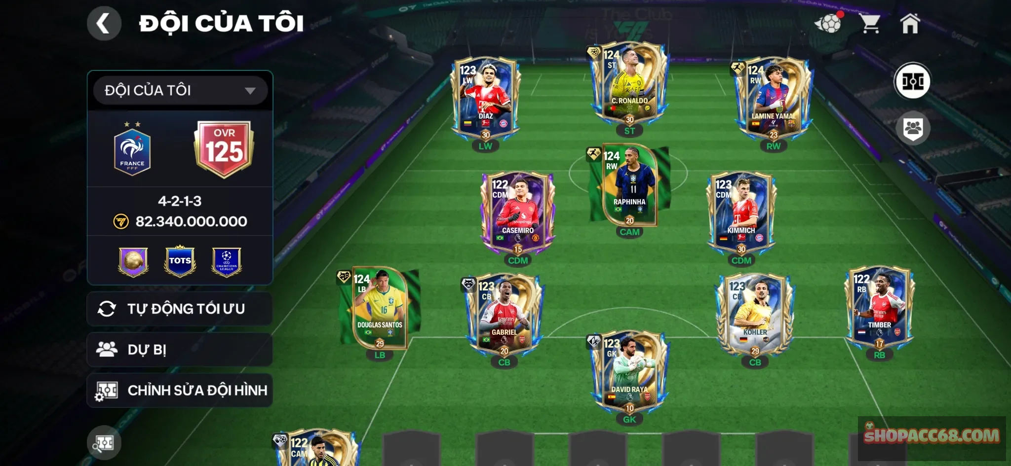 Ovr 125 Cr7+Yamal+Raphinha , Đội hình đẹp , dư 1b4coin ,2rank chưa đá , còn 3k6 hhth