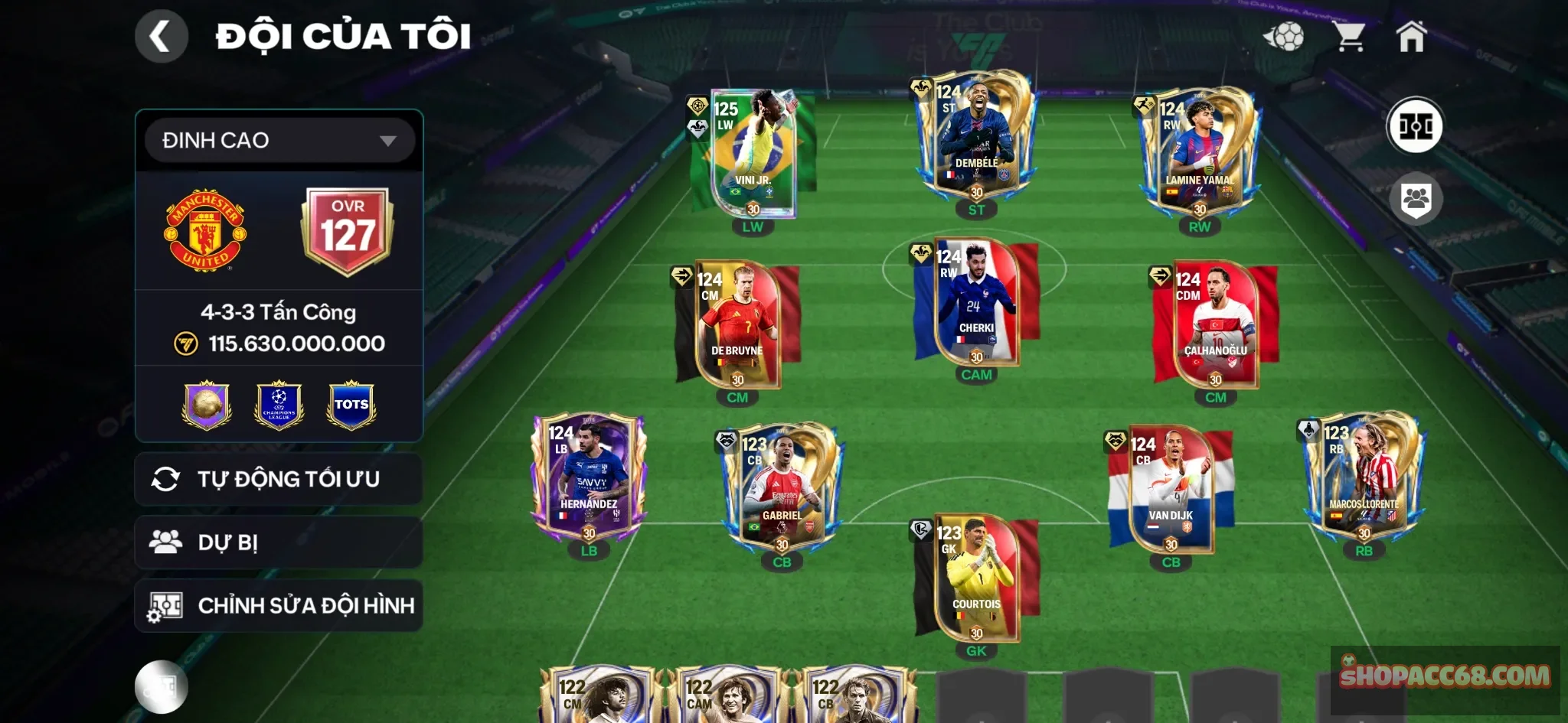 Ovr 127 Vini 120+Dembele+Yamal+ Nhiều cthu 119 , Đội hình ngon nhiều tài nguyên ,1b1 coin,18k hp ,1k hhth