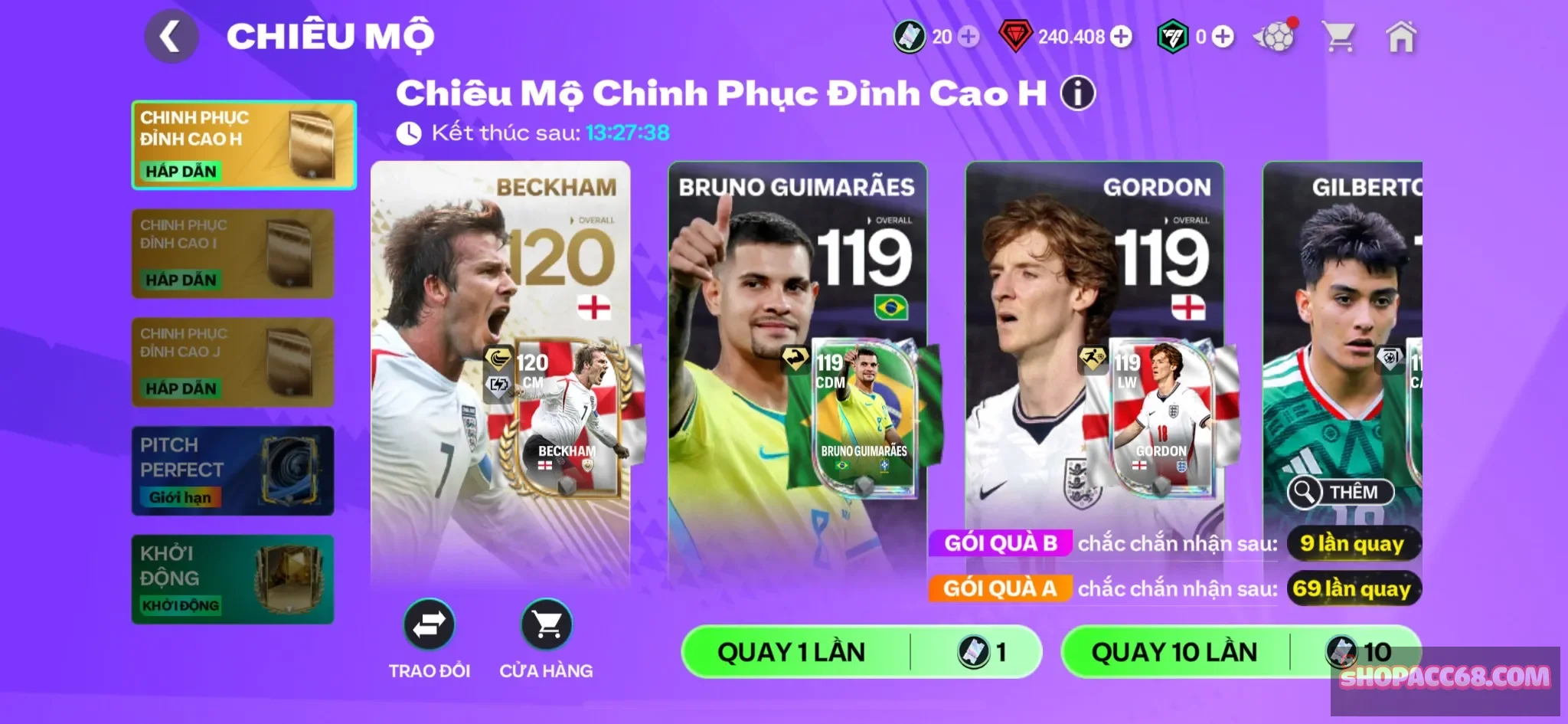 Acc reg 240k gem kep cau thu 118,20 vé chưa cày rank, sk cho ae mở thẻ