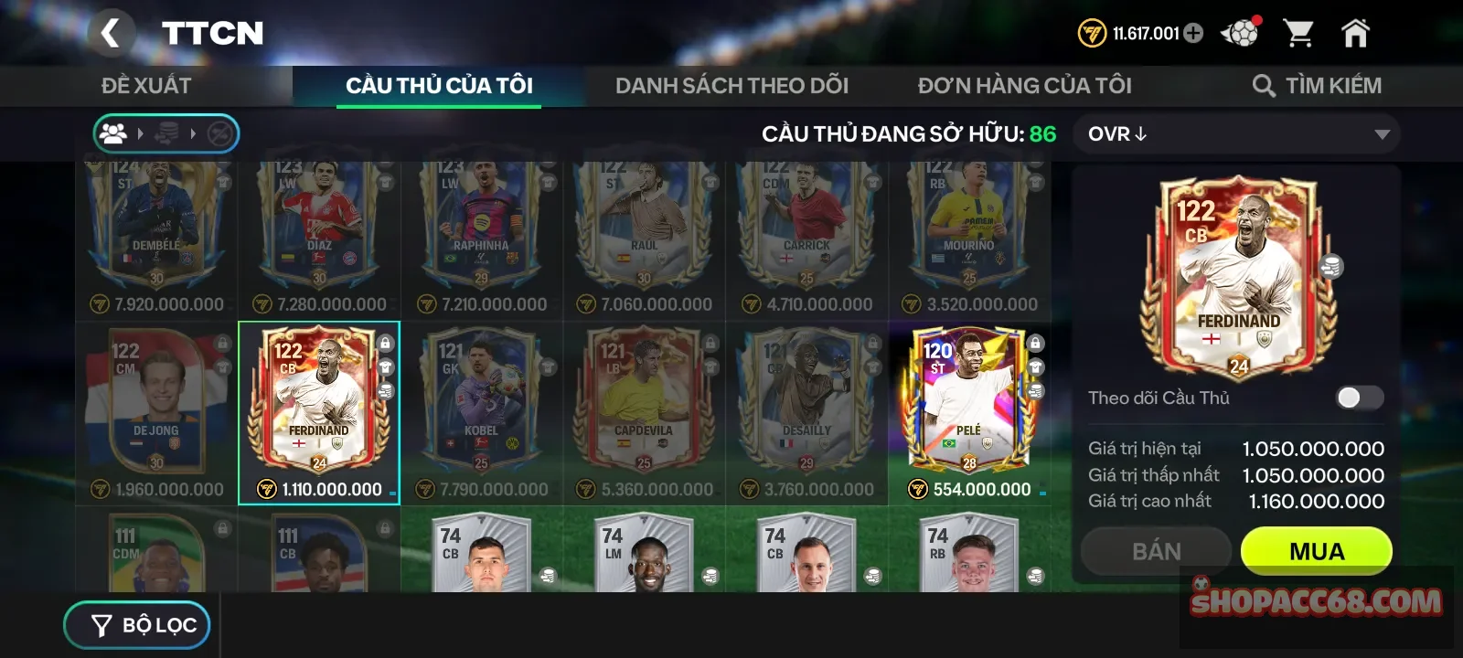 Over 123 , dembele utots , nhiều tài nguyên , cầu thủ bán đc nhiều