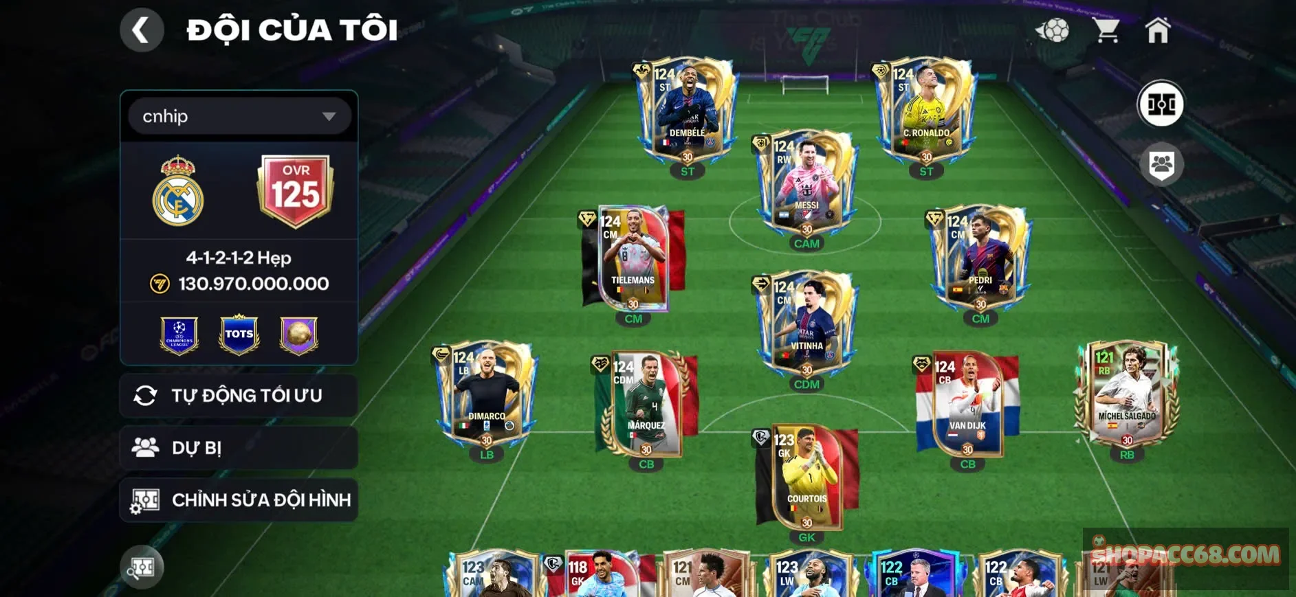 Ovr 125, bộ ba cr7 messi dembele bao bá,9 cầu thủ 119, dự bị ngon, củ tỏi 118 top 1 gk, sắp max 2 huy hiệu, nhiều thăng hạng