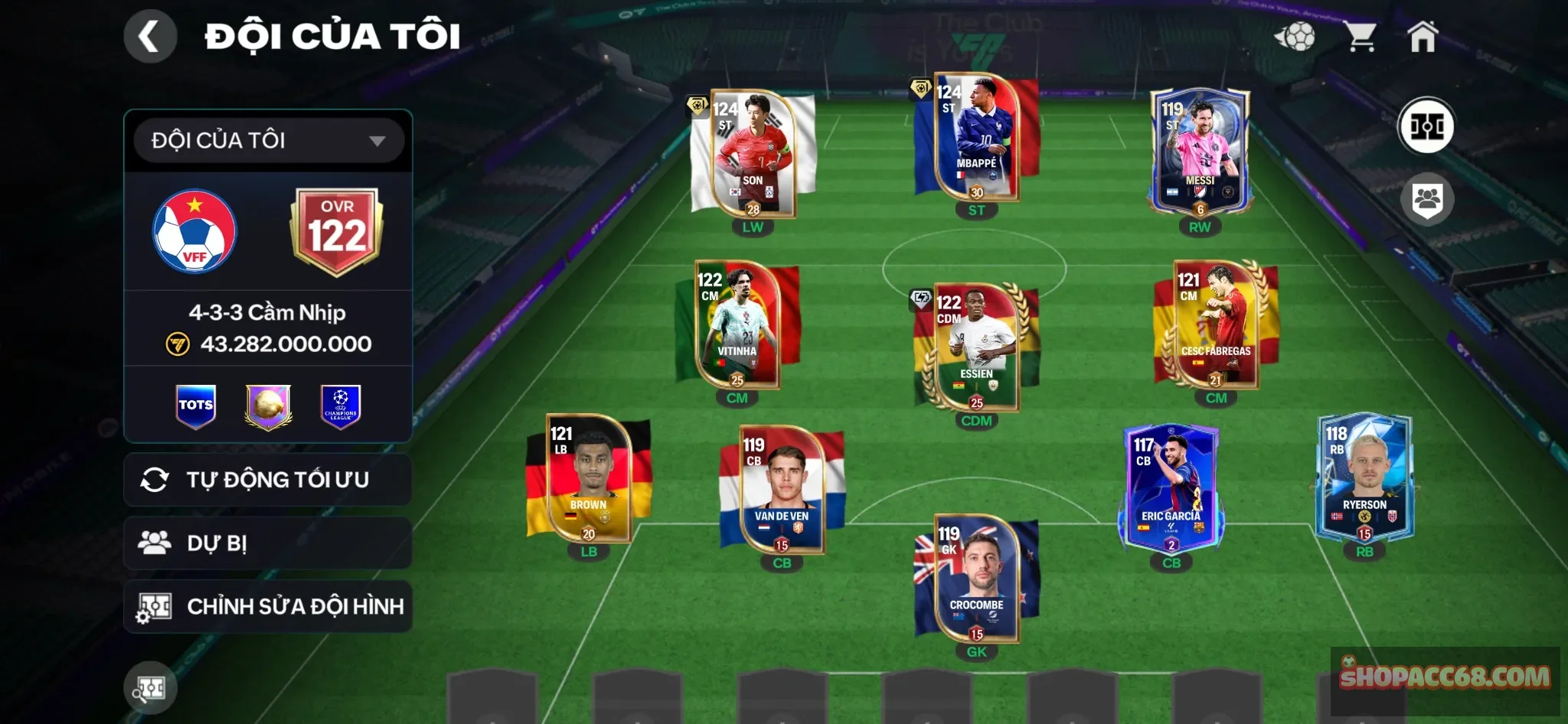 ovr 122 son m3p vitinha essien dư 1k6 hhth 496m coin 10k gem sắp max hh+1 ovr rank chưa cày full