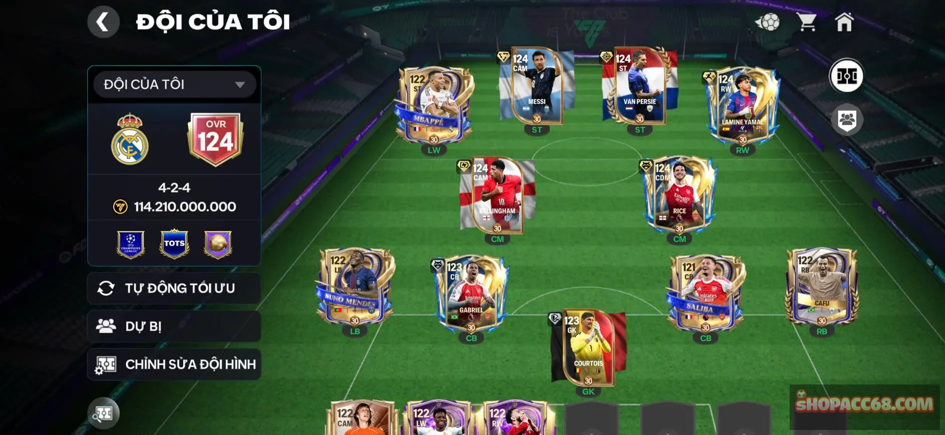 Acc 5 cầu thủ 119 playstyle ngon, 2c 118 dư 2b3 coin,nhiều thăng hạng sắp nổ pool a
đội hình ngon mua về là đá ok cho ae