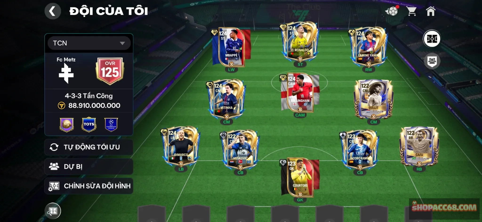 Ovr 125 60 điểm mùa mới nữa ovr 126, dư hơn 200 mảnh, nhiều thăng hạng, 6 cầu thủ 119 playstyle ngon, 3 cầu thủ 118, acc ngon mua về là đá oke