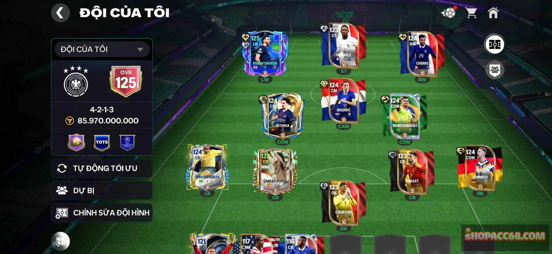 Ovr 125 , kvra hàng hiếm, 6 cầu thủ playstyle vàng ngon top game, 3 con 118 dư hơn 1b coin