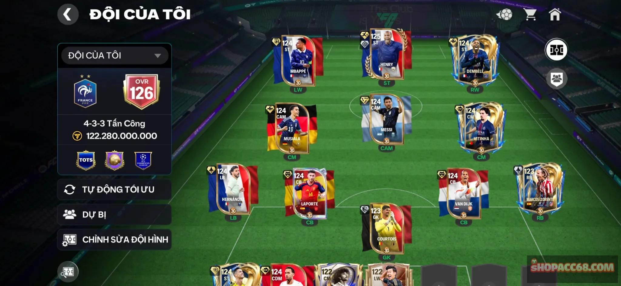 Ovr 126 , acc full team playstyle 9 cầu thủ playstyle vàng 2 con 118, dư 2b5 coin, rank chưa đá max 2 huy hiệu mùa mới acc về là chơi cho ae
