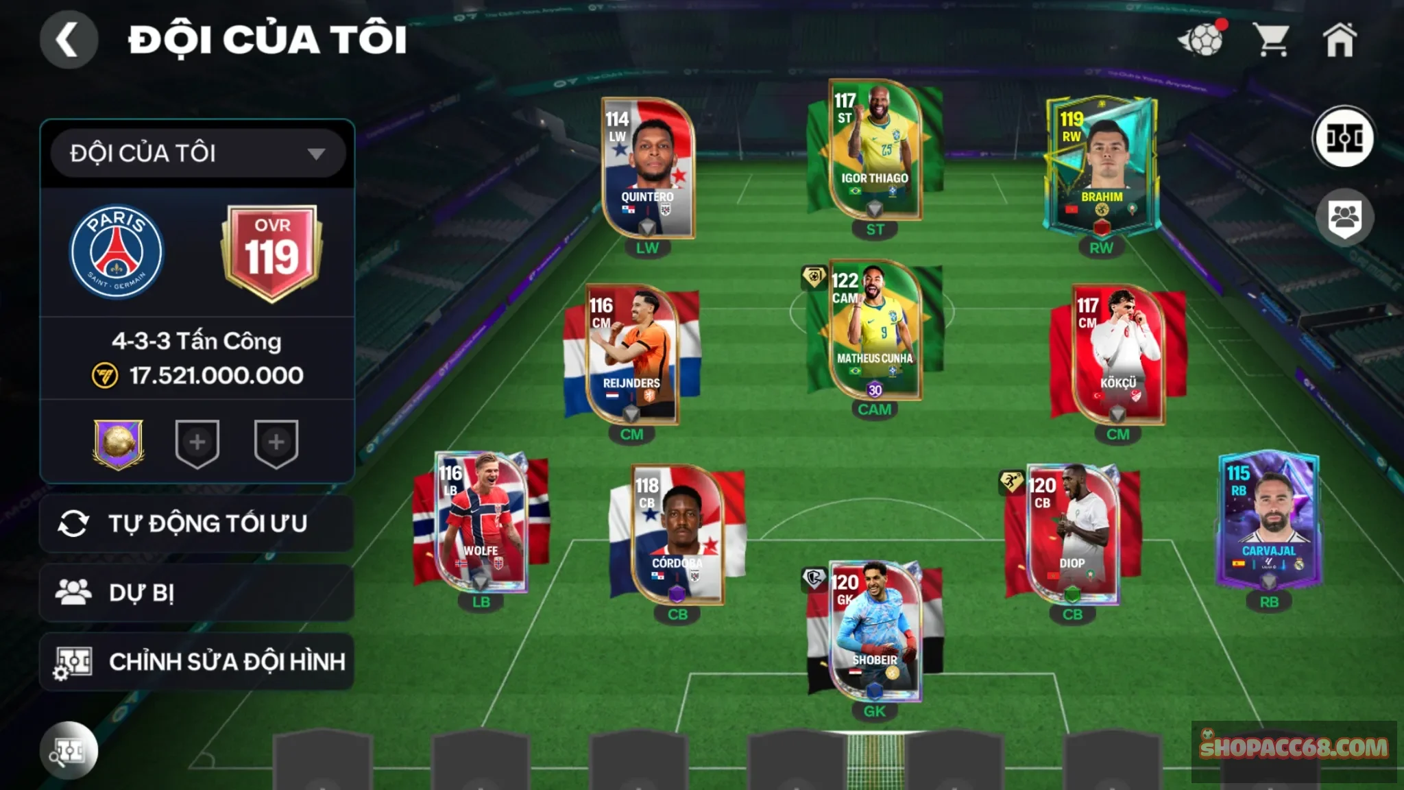 Acc ovr119 kẹp cầu thủ 1cầu thủ ovr118 2cầu thủ ovr119