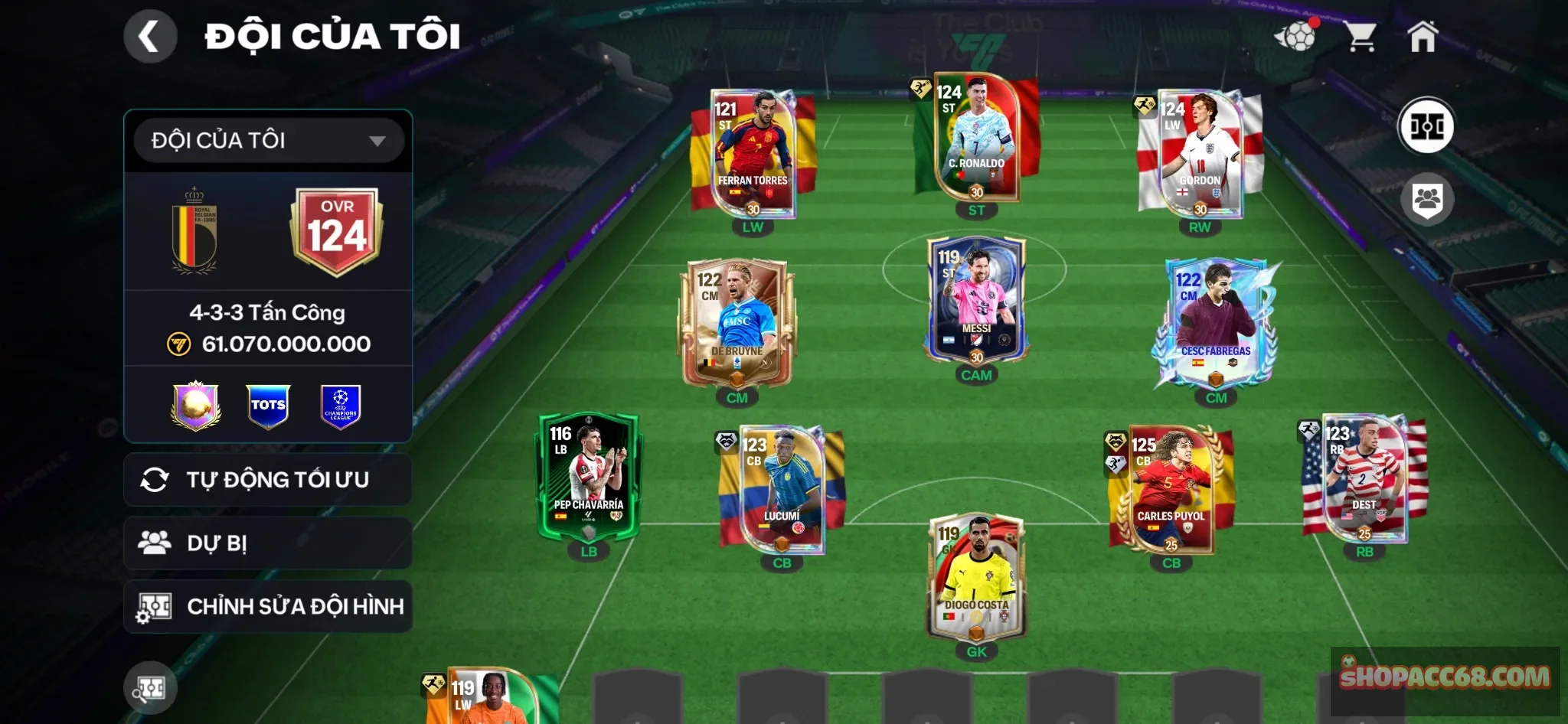 ovr 124 khung đẹp puyol 120 cr7 gordon 119 dự bị 119 kèm 2 con 118 cho ae về cày rank