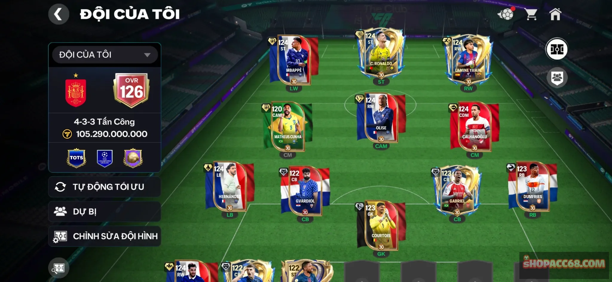 OVR126...có cr7+m3pa+yama+olise+ ct hot meta-2 rank đã lên ss