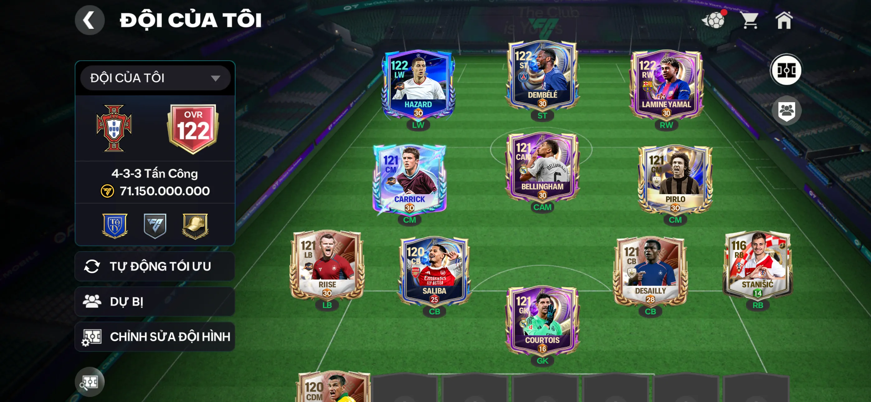 Ovr122 3 cthu 117 + nhiều cthu116 Đội hình đẹp đá ngon , đã mở sổ đăng nhập , dư 35k hiệp phụ