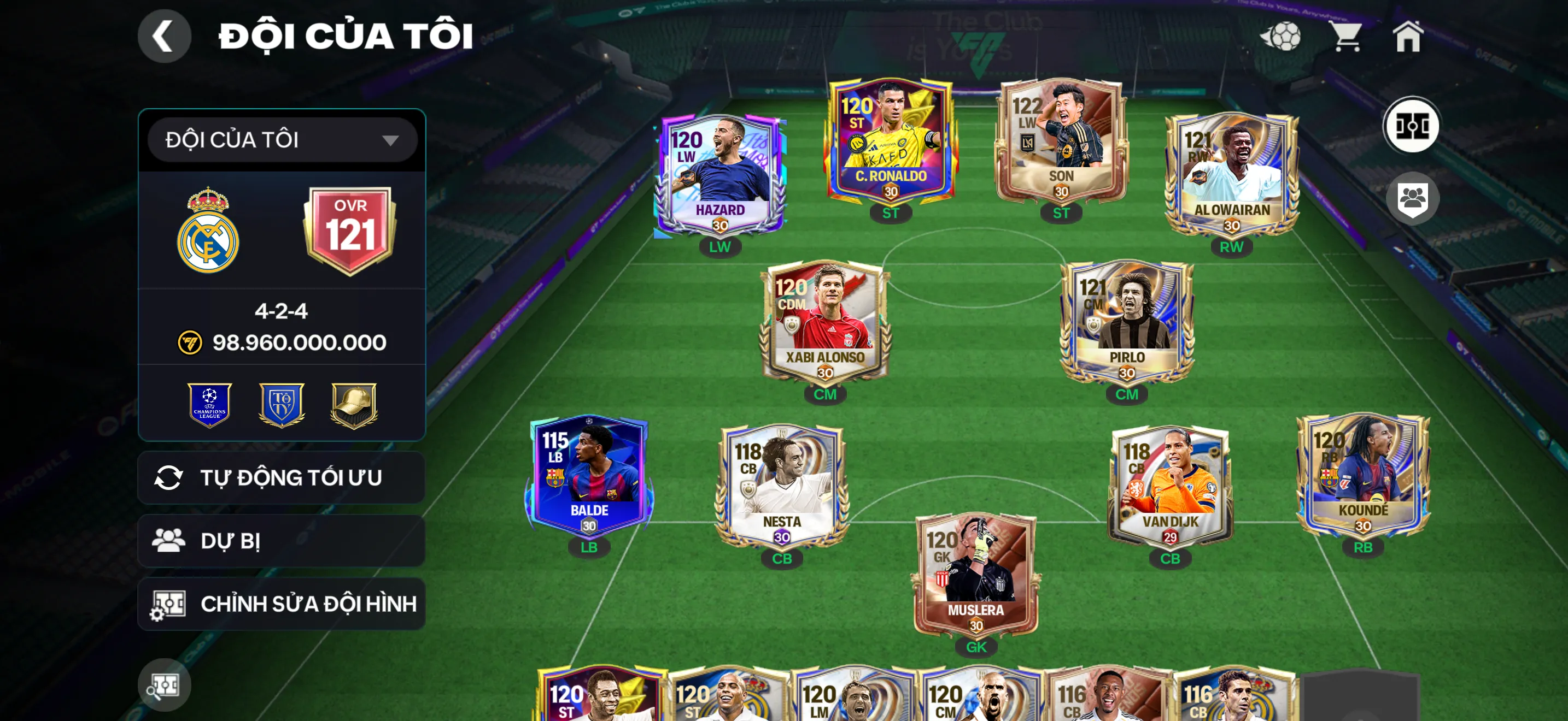 OVR 121,…Cr7 + R9 + Son + Pele + nhiều cầu thủ ngon cho ae chơi,…Dư hơn 2B coin