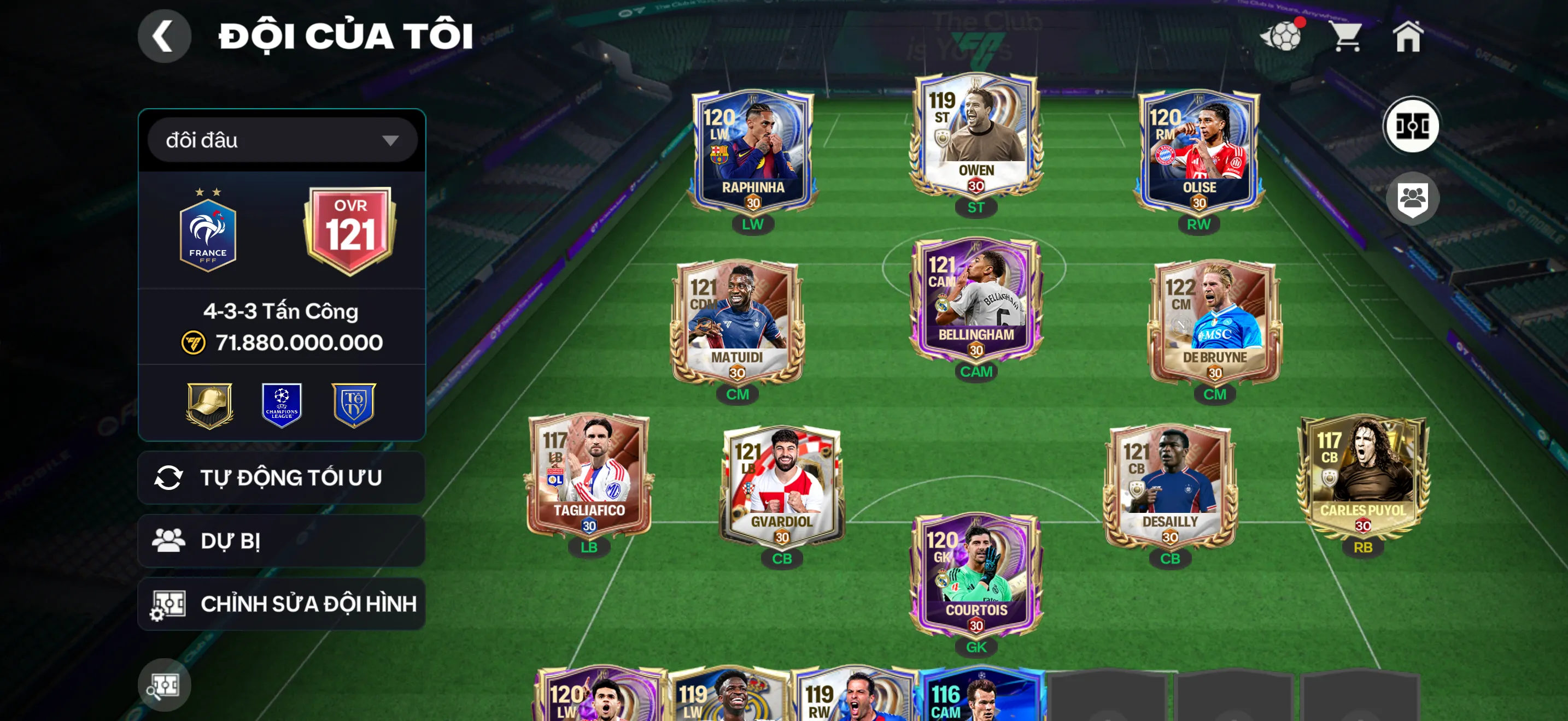 OVR 121 ,…Belinham + brune + Owen + nhiều cầu thủ 116 và 115 cho ae chơi