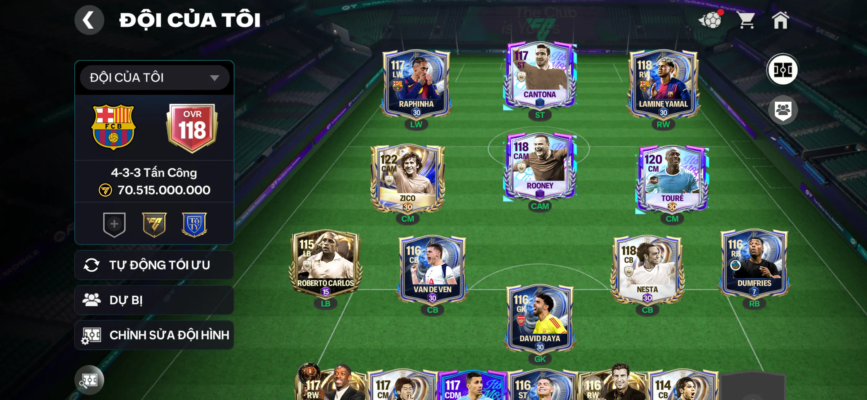 1 cthu 117 Đội hình nâng đều Công thủ đều ngon nhiều dự bị ngon , còn nv 20k ,3 rank chưa đá