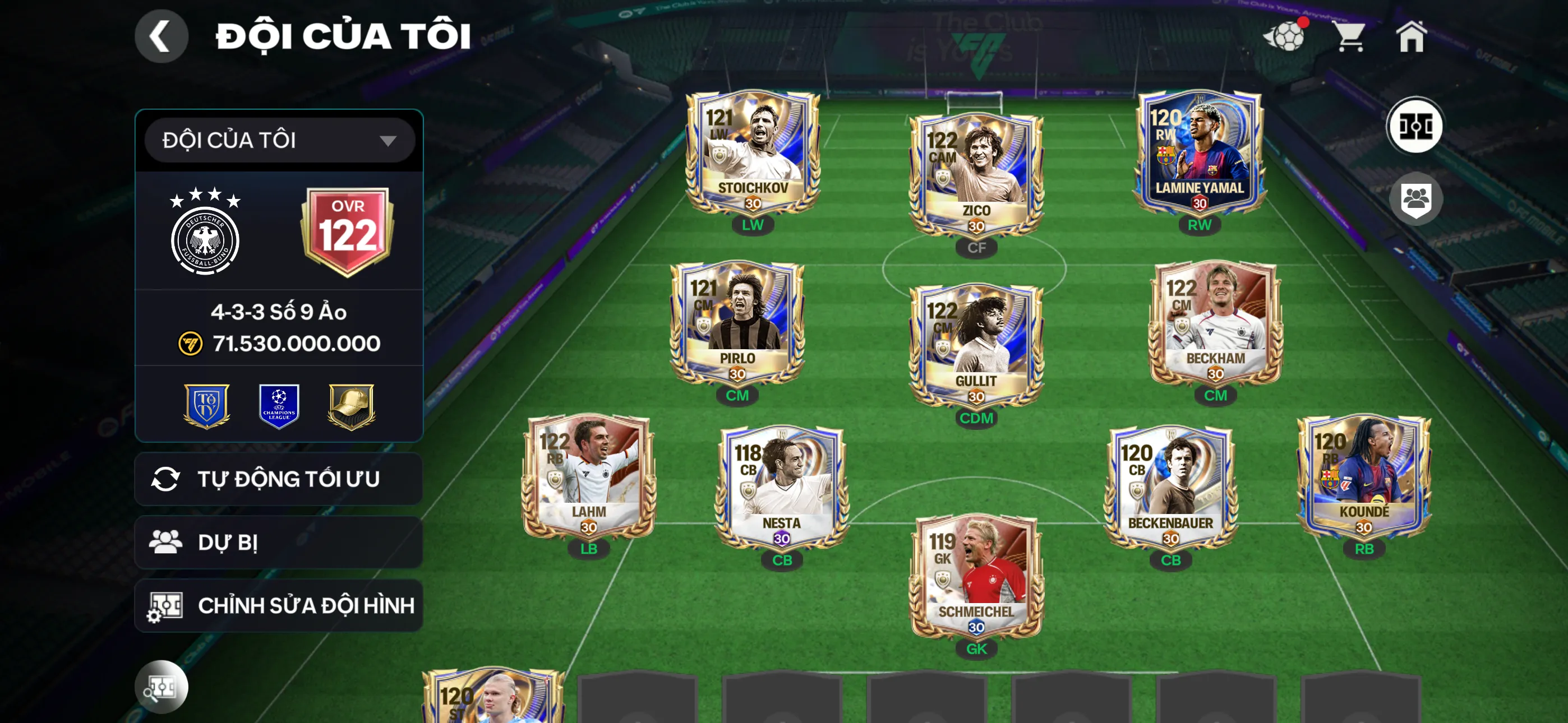 Ovr122 4 cthu117 Đội hình siêu đẹp , dư10k hp,3 rank chưa đá,700m coin