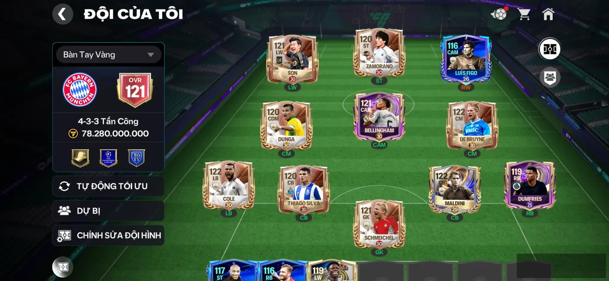 Ovr 121 7 cthu 117 Đội hình đẹp , đã mở sổ , dư 13k hp,300 hhtd,2 rank chưa đá