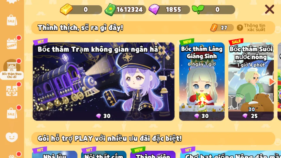 1978k Tiền Sao + 1879 Kim Cương + 27 Vé + Xe ngựa bay + Lâu Đài + Cuốc