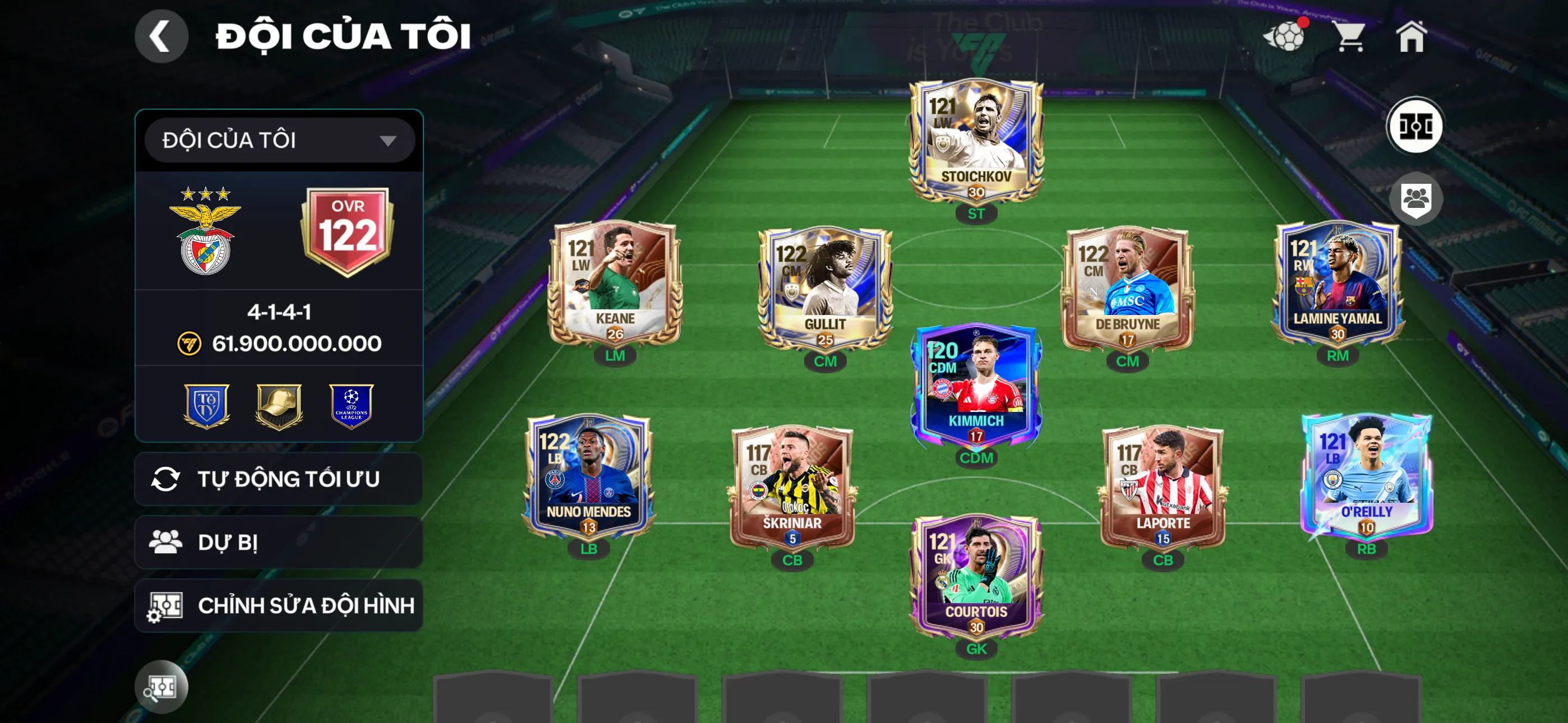 Ovr122 3 cthu117 Đội hình đẹp ,3 rank chưa đá, còn nv20k gem, dư5k hiệp phụ