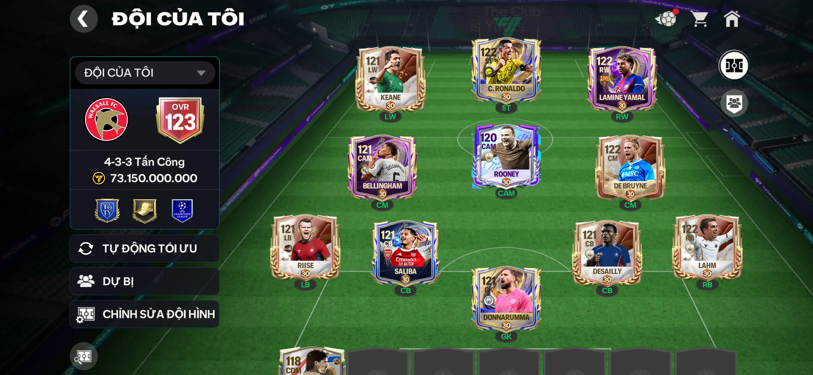 Ovr123 Cr7+3 cthu 117 Đội hình khung đẹp đá bao ngon , dư 700m coin,5k7 hhth,130hhtd
